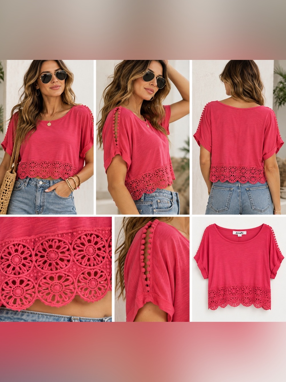 Jennyfer Pink Crochet Trim Cropped Top Size M Malta